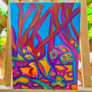 Acrylic Painting on Canvas Art Colorful Blue Pink